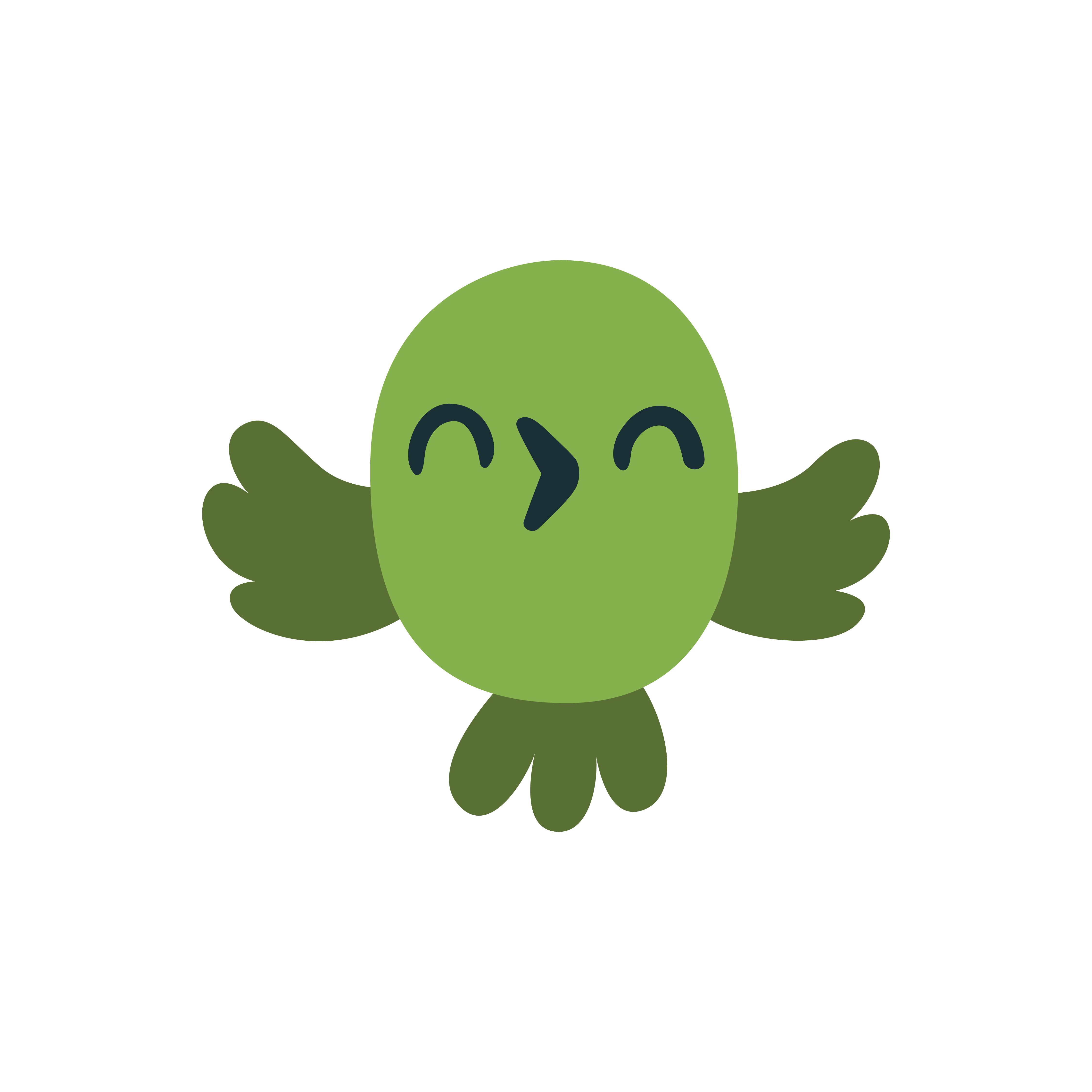 A green smiling bird